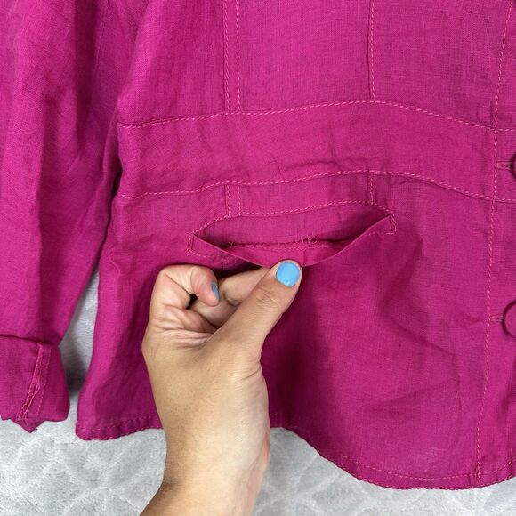 Eileen Fisher Irish Linen Jacket Small Pink Tie Back Mandarin Collar Lagenlook - Picture 4 of 12